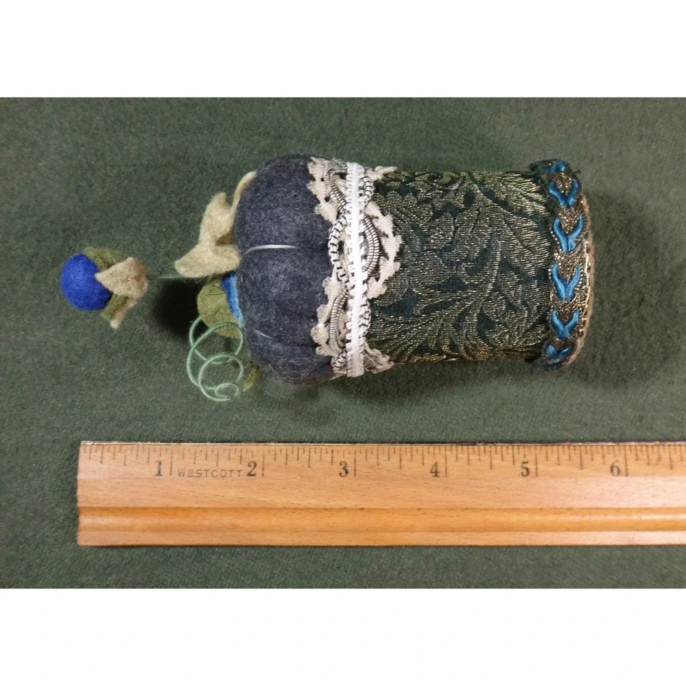 UNUSUAL felt tapestry fabric floral pin cushion HANDCRAFTED